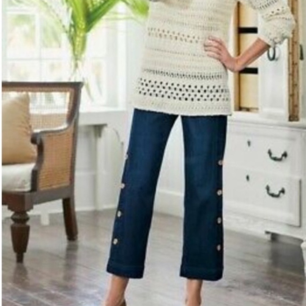 Soft Surroundings Wide Leg Crop Jeans Button Side Sz M - Picture 13 of 13